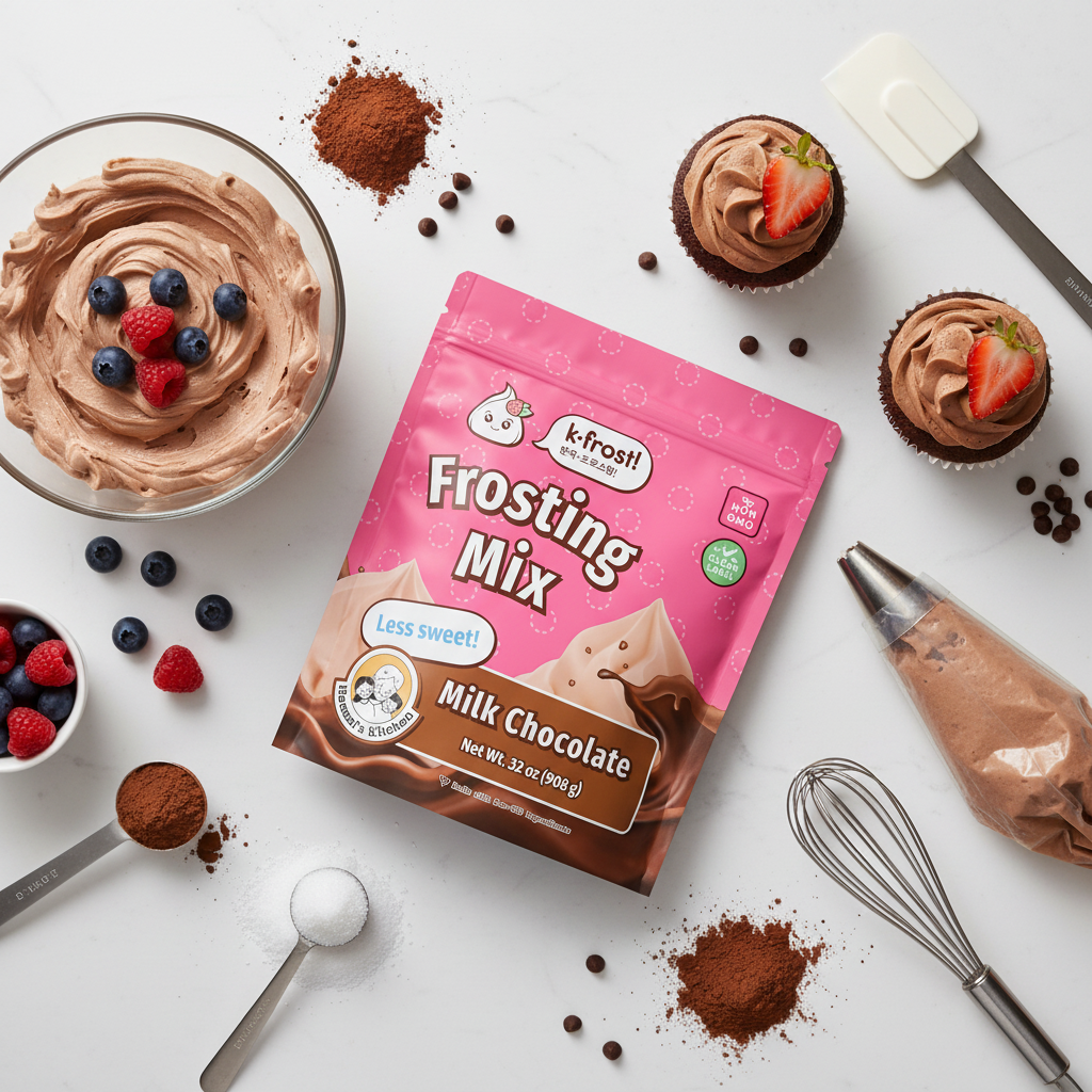 K-Frost Milk Chocolate Baking Scene - Flat Lay with Ingredients