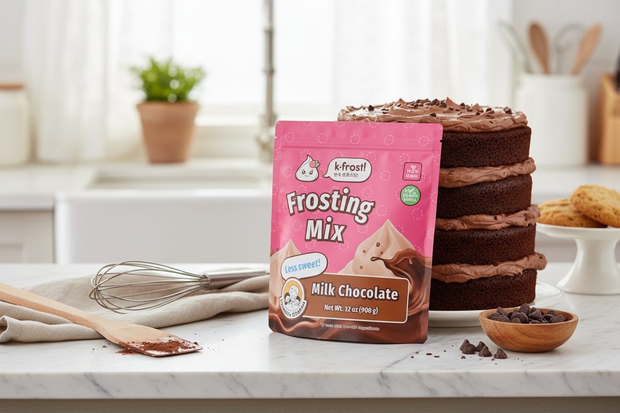 K-Frost Milk Chocolate with Frosted Cake - Kitchen Lifestyle