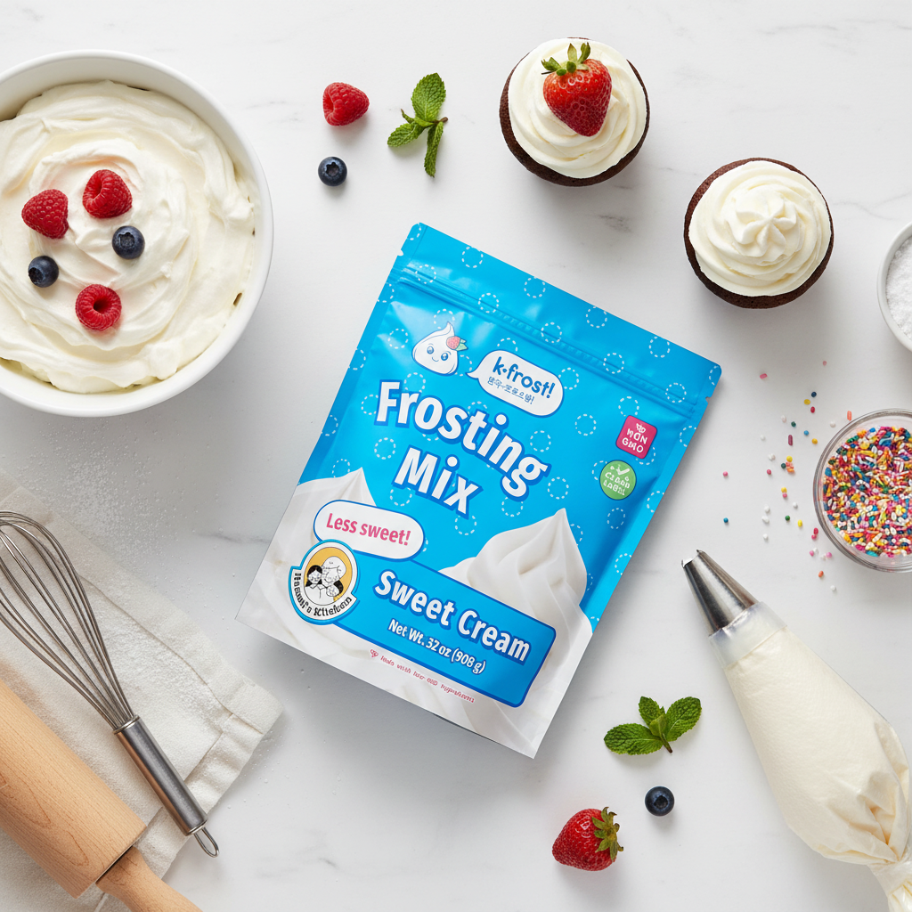 K-Frost Sweet Cream Baking Scene - Flat Lay with Ingredients